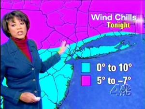 Janice Huff, a meteorologist, explaining the weather on WNBC. 
